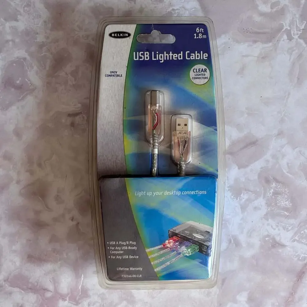 Belkin 6ft USB A to B Lighted Printer Cable with Clear LED Connectors F3U144-06-